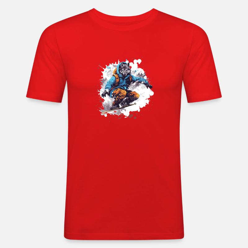 Wolf Snowboard - Männer Slim Fit T-Shirt - Rot