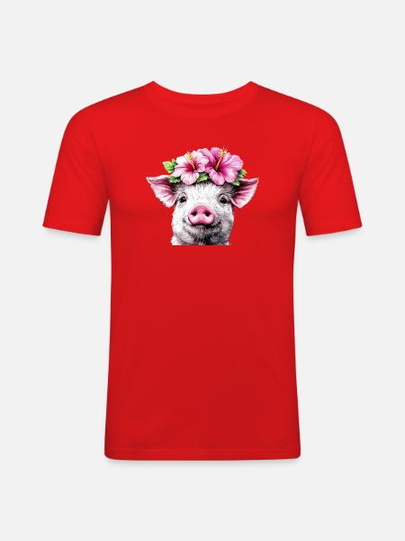 Cochon à couronne d’hibiscus - T-shirt près du corps Homme - rouge