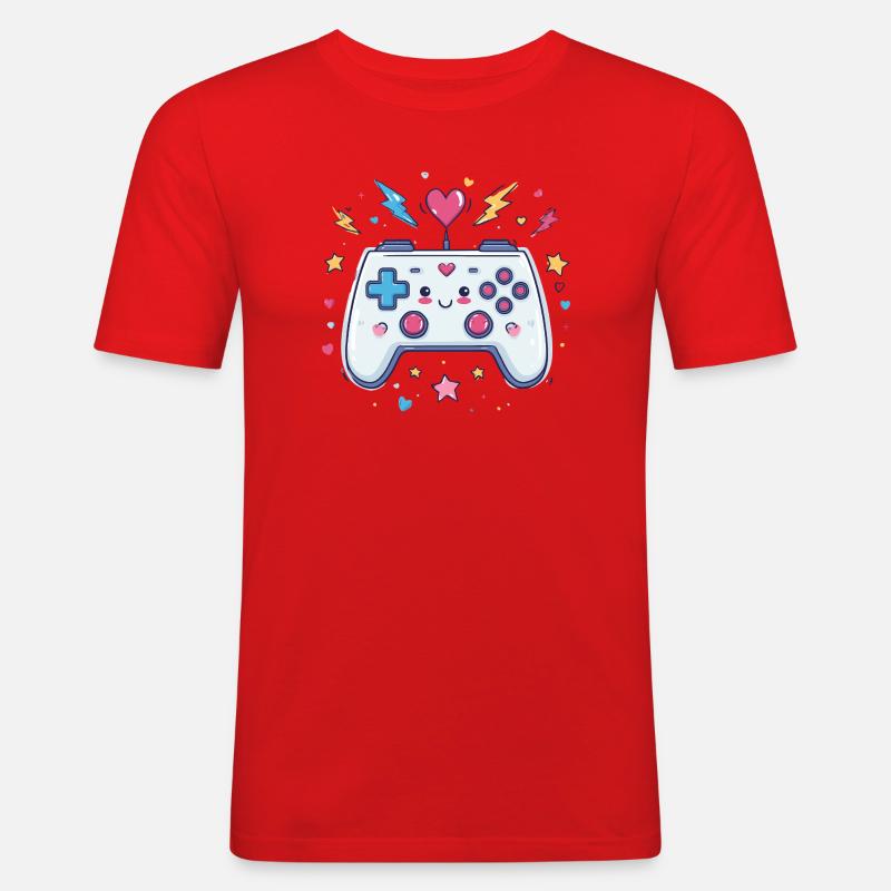 Herzcontroller Doodle Pixel Pop - Männer Slim Fit T-Shirt - Rot