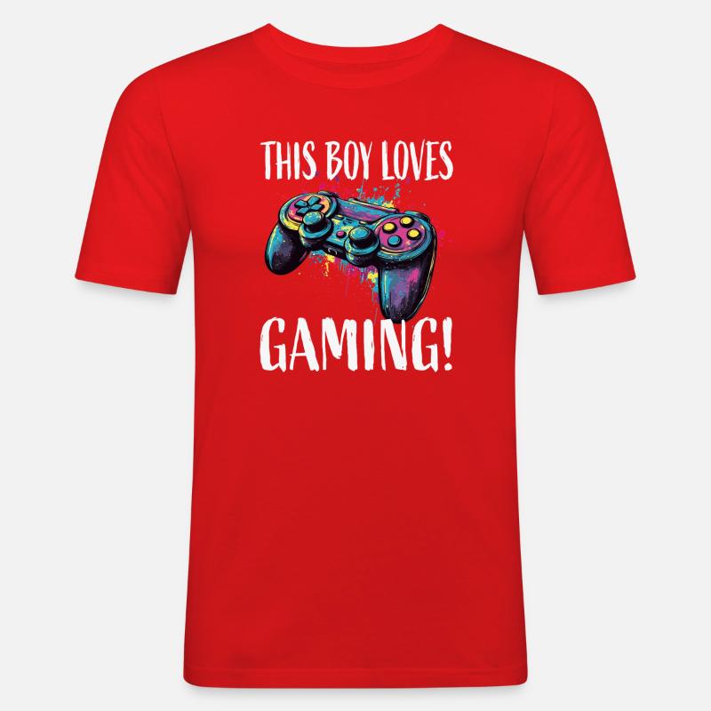 This Boy Loves Gaming Controller - Männer Slim Fit T-Shirt - Rot