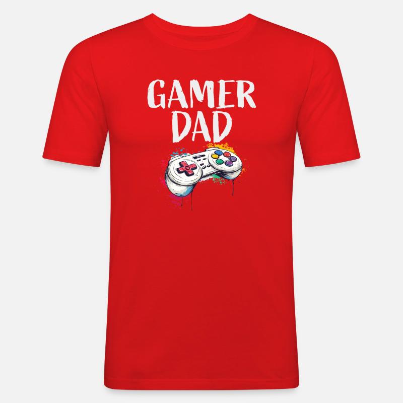 Gamer Dad Controller Kunst - Männer Slim Fit T-Shirt - Rot
