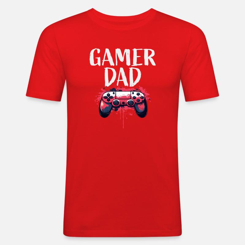 Gamer Dad Controller Kunst - Männer Slim Fit T-Shirt - Rot