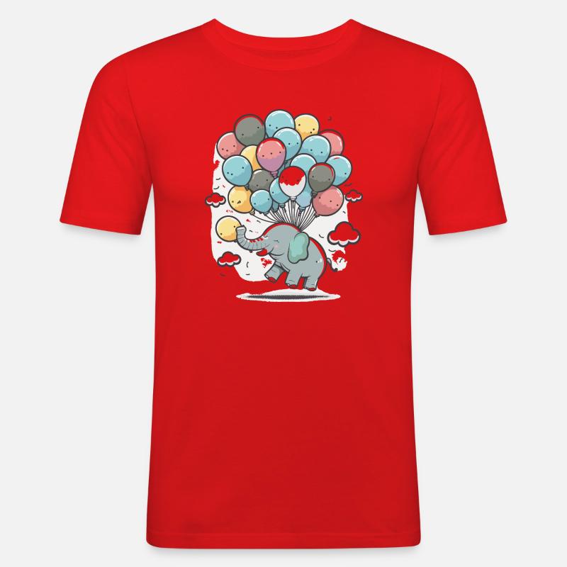 Ballon-Elefant im Wolkenmeer - Männer Slim Fit T-Shirt - Rot