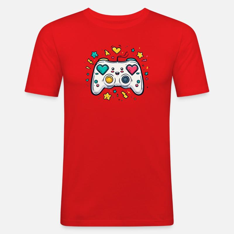 Conception de jeu Heart Controller Neon - T-shirt près du corps Homme - rouge