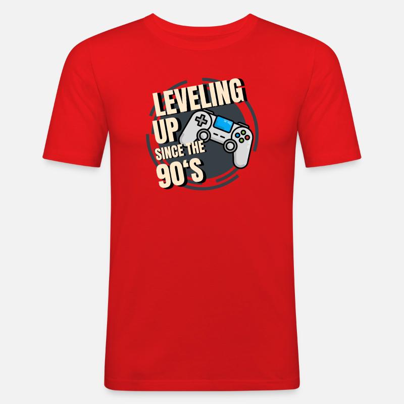 Retro-Spielcontroller mit 90er-Jahre-Text - Männer Slim Fit T-Shirt - Rot