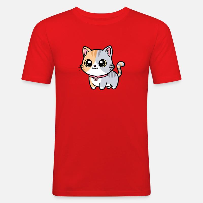 Calico Kitten Collar Charm - Men's Slim Fit T-Shirt - red