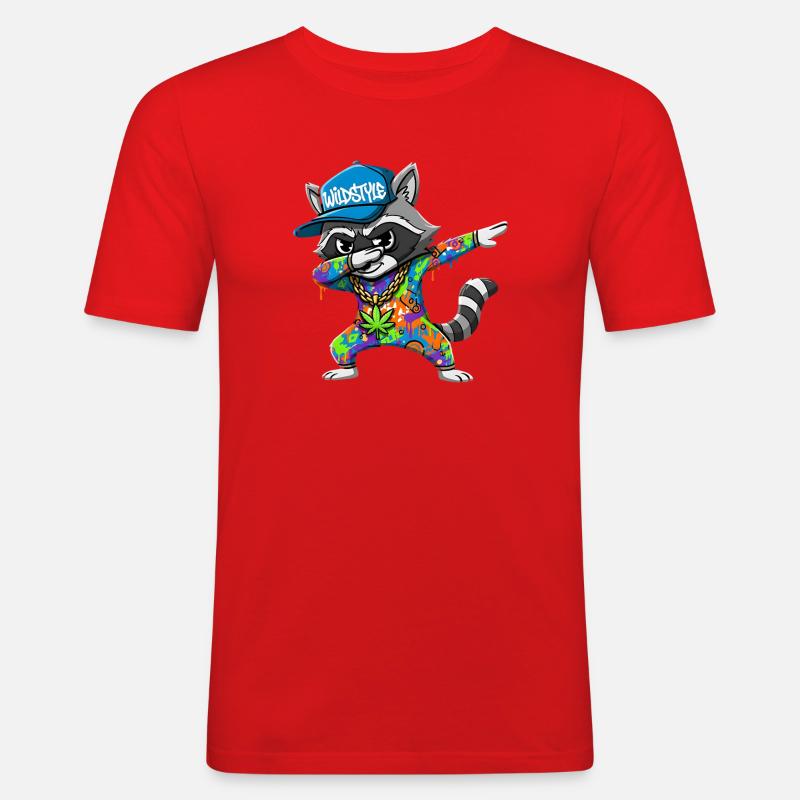 Wildstyle Dabbing Waschbär  Buntes Graffiti Design - Männer Slim Fit T-Shirt - Rot