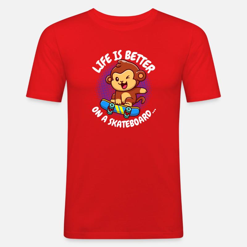 Life Is Better Skateboard Affe Monkey - Männer Slim Fit T-Shirt - Rot