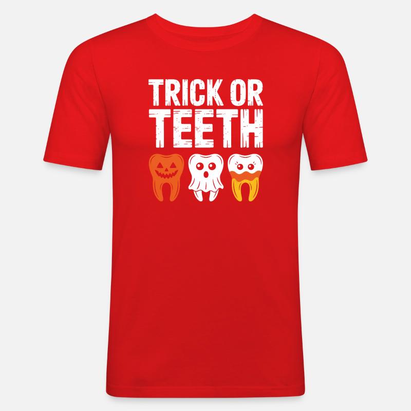 Trick oder Teeth Halloween-T-Shirt - Männer Slim Fit T-Shirt - Rot