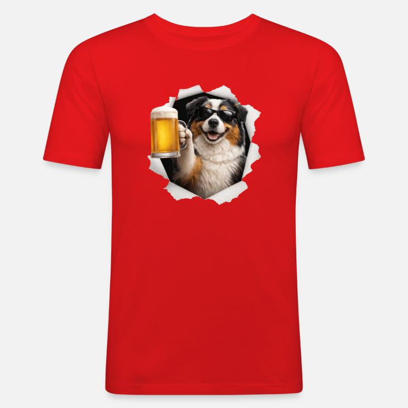 Australian Shepherd Bier - Männer Slim Fit T-Shirt - Rot
