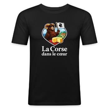 Corsica im Herzen Mouflonkäse - Männer Slim Fit T-Shirt - Schwarz - Vorne - Nik (191cm)