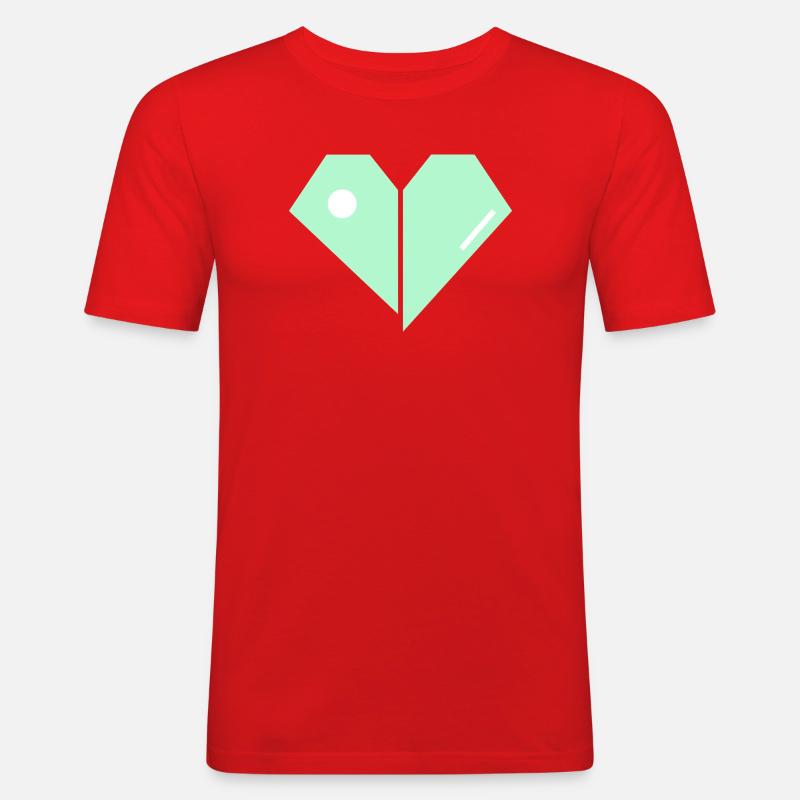 Mint Herz Split Minimalist - Männer Slim Fit T-Shirt - Rot