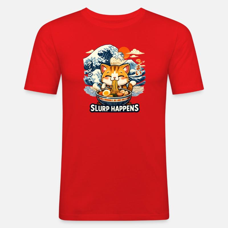 Ramen Neko Great Wave - Männer Slim Fit T-Shirt - Rot