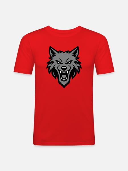 Wolf Kopf Logo - Männer Slim Fit T-Shirt - Rot