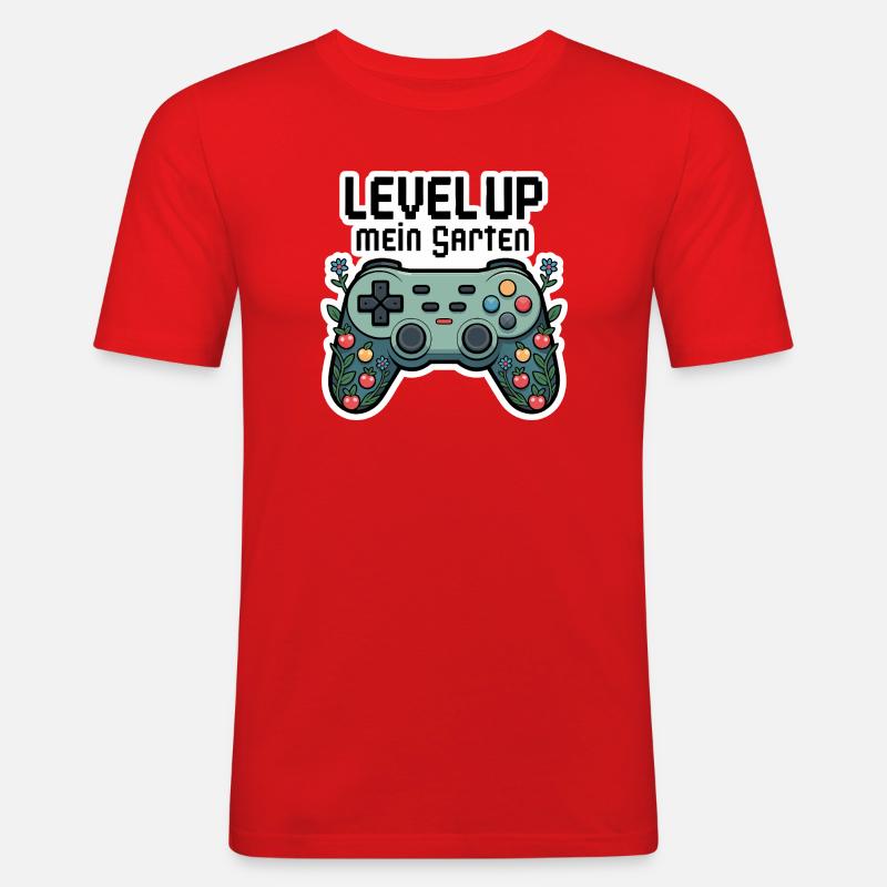 Level Up Garten-Controller Design - Männer Slim Fit T-Shirt - Rot