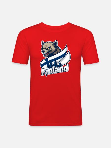 Finland Wolf with Finnish Flag - Men's Slim Fit T-Shirt - red