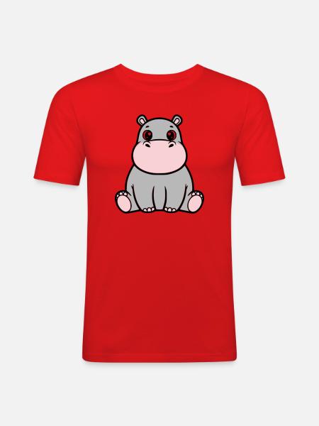 Bébé hippopotame mignon assis à Kawaii - T-shirt près du corps Homme - rouge