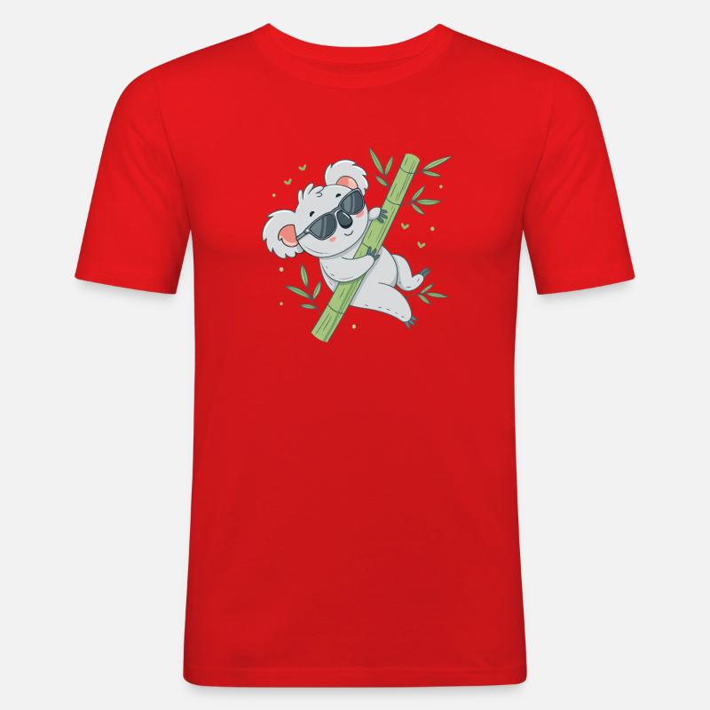 Koala auf Bambus mit Brille - Männer Slim Fit T-Shirt - Rot