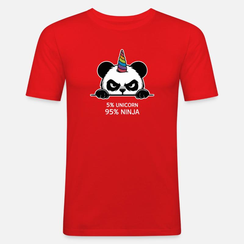 Panda Einhorn Ninja Spruch - Männer Slim Fit T-Shirt - Rot