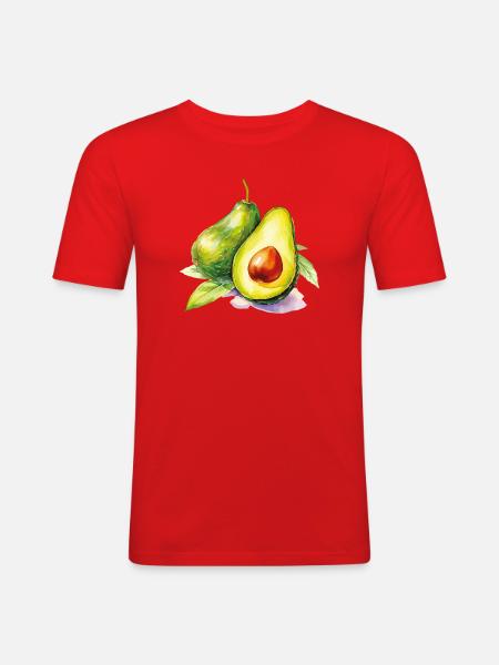 Avocado Aquarell Frische - Männer Slim Fit T-Shirt - Rot