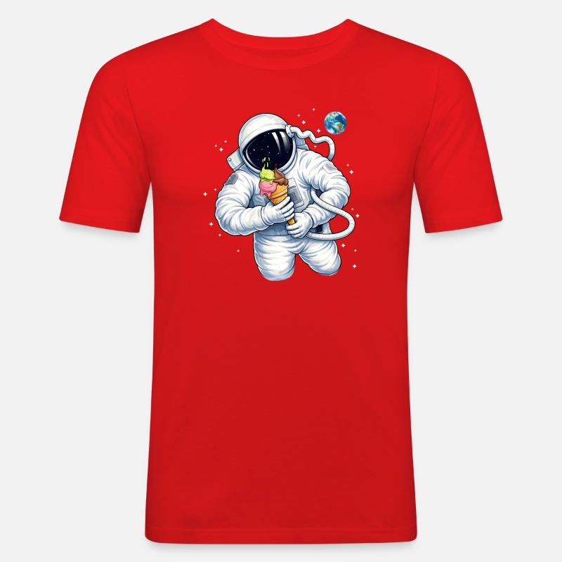 Astronaut mit Eiscreme im Weltall  - Männer Slim Fit T-Shirt - Rot