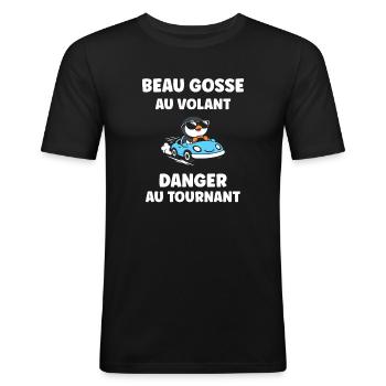 Humour permis de conduire - T-shirt près du corps Homme - noir - Devant - Nik (191cm)