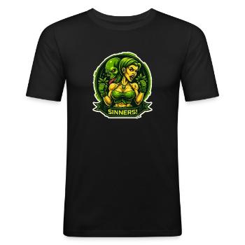 Pécheurs ! Démon à la campagne - T-shirt près du corps Homme - noir - Devant - Nik (191cm)