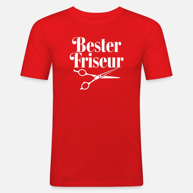 Bester Friseur mit Scheren-Logo - Männer Slim Fit T-Shirt - Rot