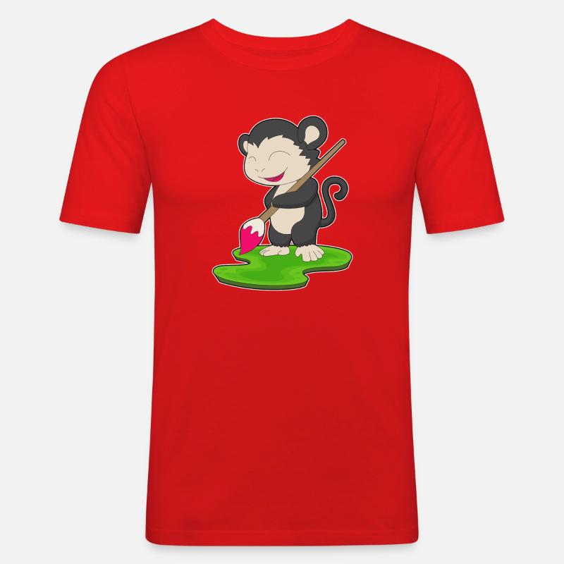 Affe Maler Pinsel Malen - Männer Slim Fit T-Shirt - Rot