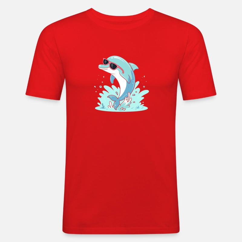 Dolphin Summer Pink Glasses - Men's Slim Fit T-Shirt - red