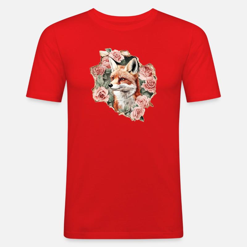 Ræv med roser - Herre Slim Fit T-Shirt - rød