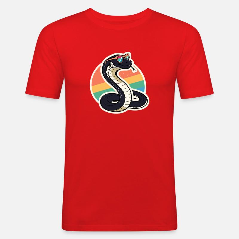 Retro Rainbow Cobra - Männer Slim Fit T-Shirt - Rot