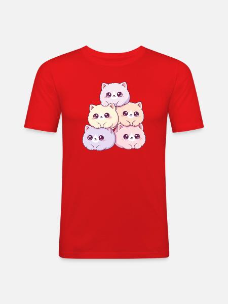 Pastel cats bunch cuddly happy - Men's Slim Fit T-Shirt - red