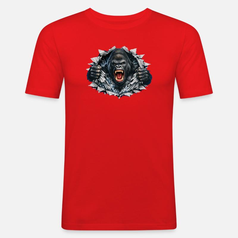 Gorilla bricht durch: Brüllende Kraft - Männer Slim Fit T-Shirt - Rot