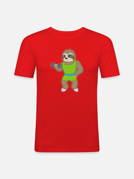 Sloth Bodybuilder Dumbbell Bodybuilding - Men's Slim Fit T-Shirt - red