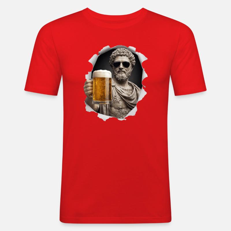 Marco Aurelio con occhiali da sole e birra - Maglietta aderente da uomo - rosso