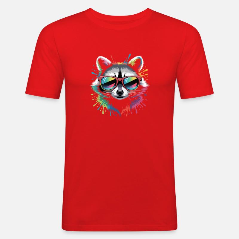 Rainbow Waschbär - Männer Slim Fit T-Shirt - Rot