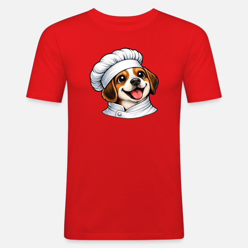 Cucina animata Beagle allegra - Maglietta aderente da uomo - rosso