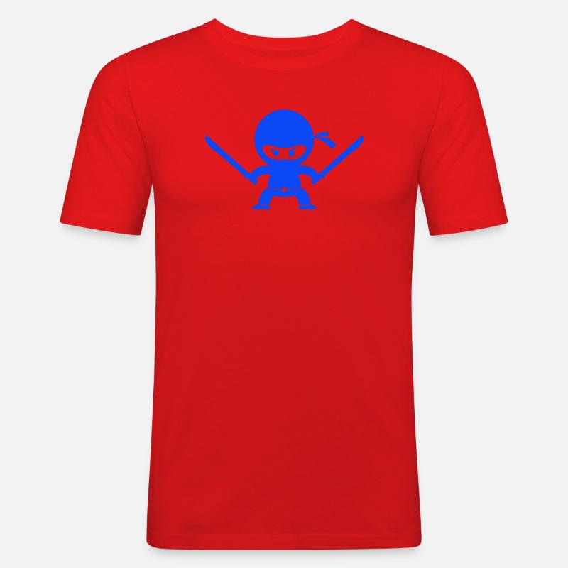 Blauer Ninja mit zwei Schwertern - Männer Slim Fit T-Shirt - Rot