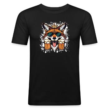 Fuchs Bier Lustig - Männer Slim Fit T-Shirt - Schwarz - Vorne - Nik (191cm)