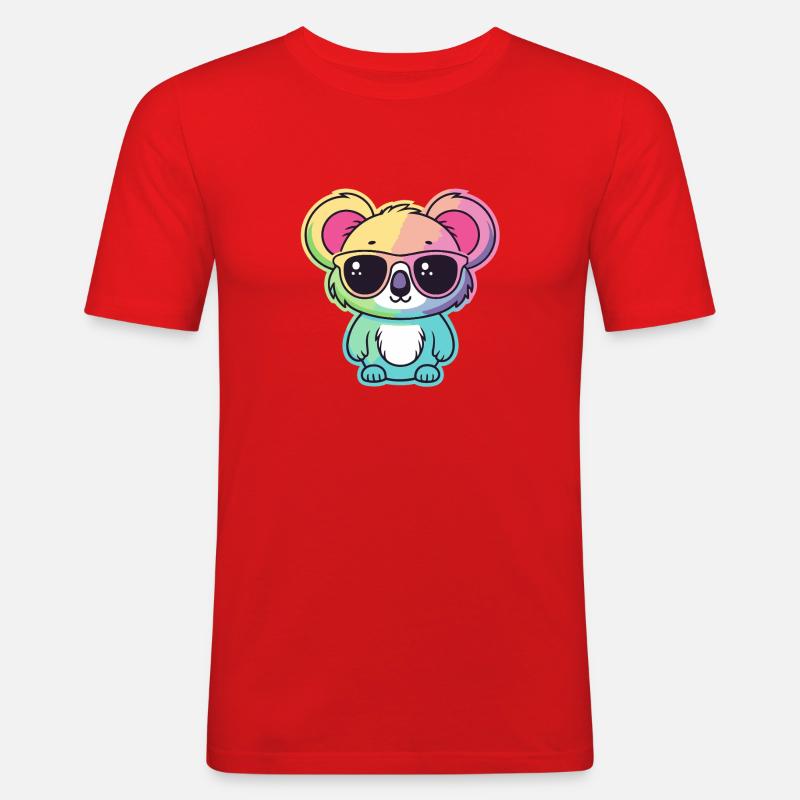 Regenbogen-Neon-Koala mit Brille - Männer Slim Fit T-Shirt - Rot
