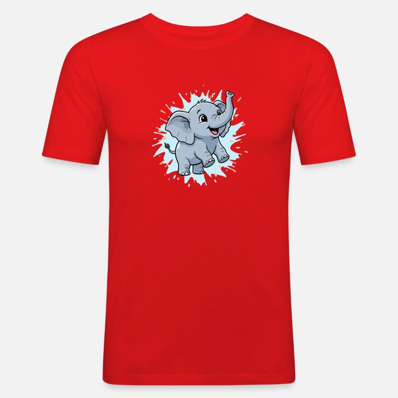 Süßer Elefant mit Farbspritzer - Männer Slim Fit T-Shirt - Rot