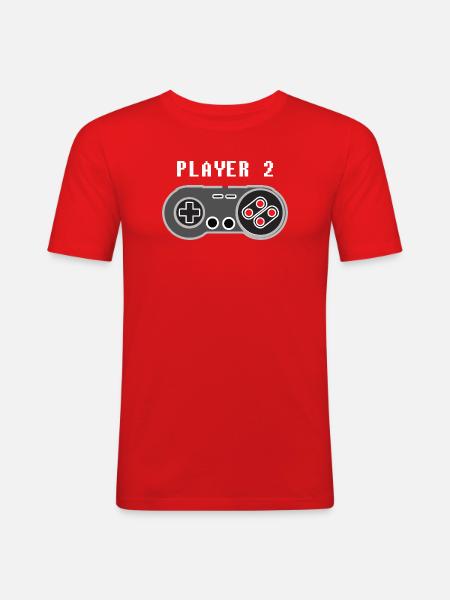 Player 2 Pixel Controller-Grafik - Männer Slim Fit T-Shirt - Rot