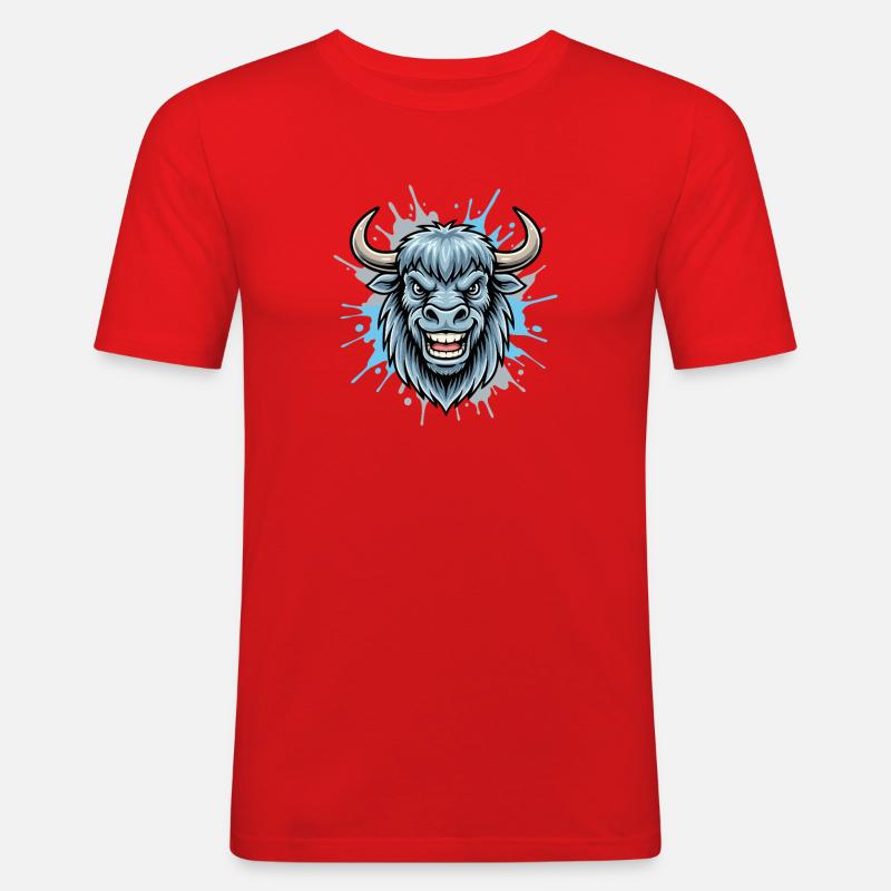 Blauer Bison Kopf Spritzer - Männer Slim Fit T-Shirt - Rot