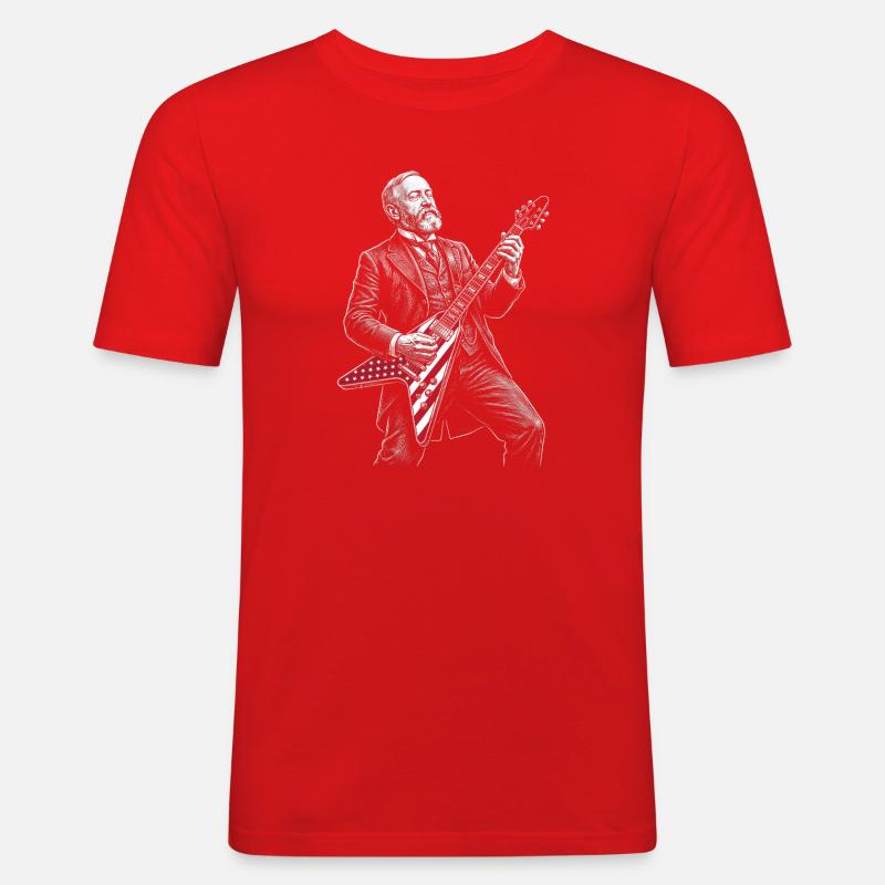 Benjamin Harrison Gitarrenheld mit Flagge - Männer Slim Fit T-Shirt - Rot