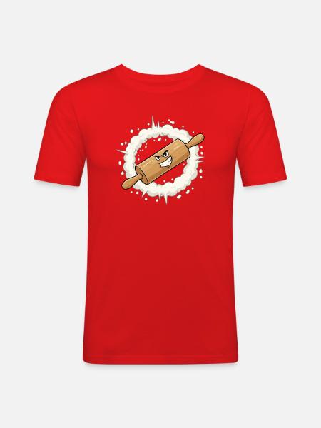 Angry Rolling Pin Cartoon - Men's Slim Fit T-Shirt - red