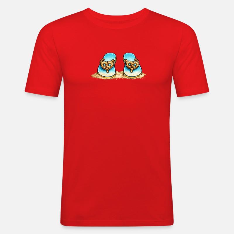 Blue Pretzel Bow Beach Flip-Flops - Männer Slim Fit T-Shirt - Rot