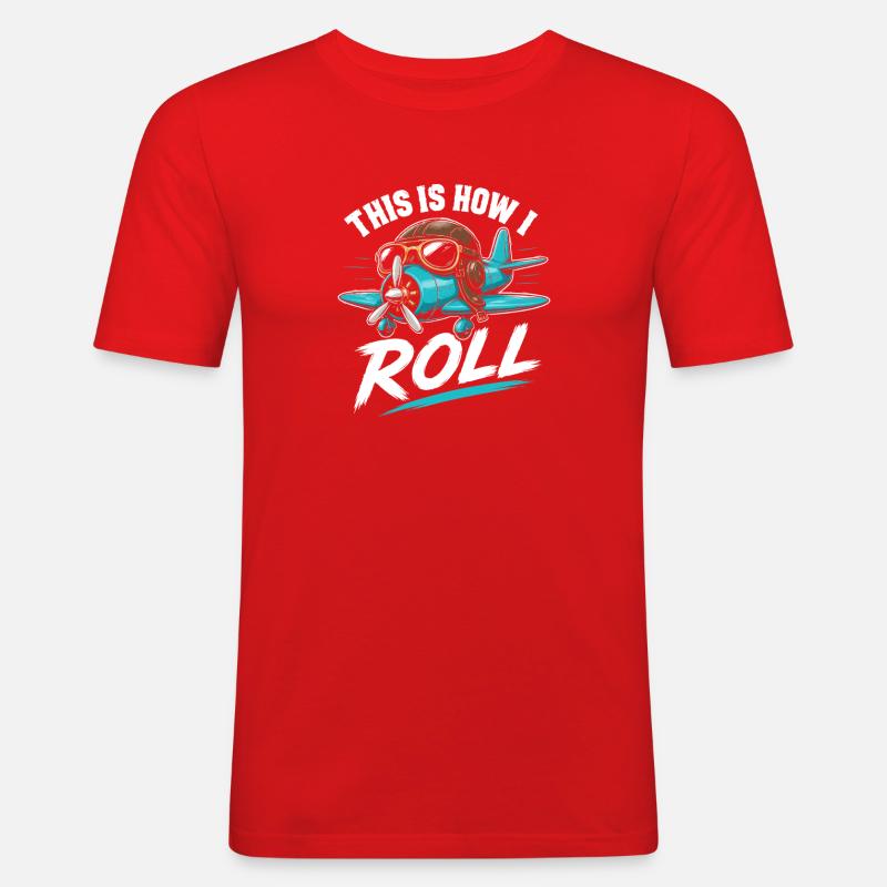 Propellerflugzeug Roll Spruch - Männer Slim Fit T-Shirt - Rot