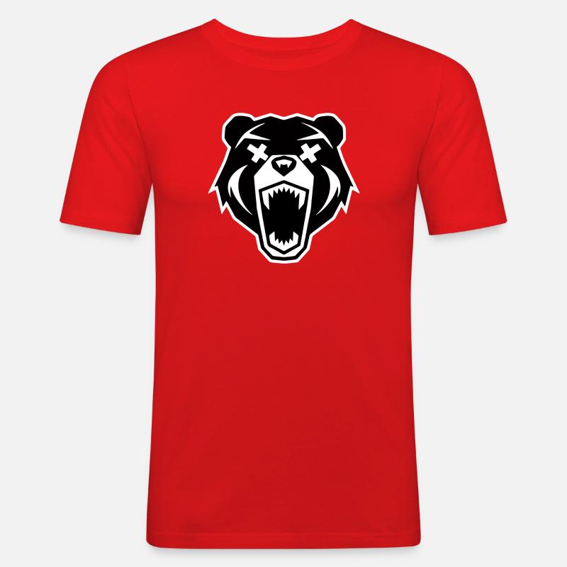 Wütender Bärenkopf - Männer Slim Fit T-Shirt - Rot