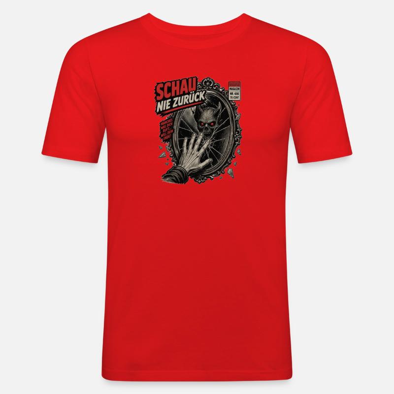 Daemon im Spiegel - Männer Slim Fit T-Shirt - Rot